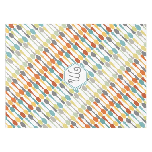 モノグラムレトロ色スプーン模様 テーブルクロス (正面(横))