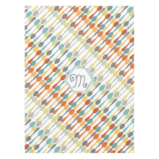 モノグラムレトロ色スプーン模様 テーブルクロス (正面)