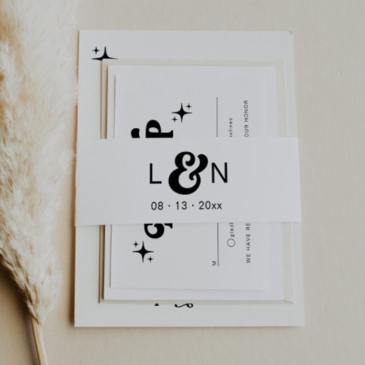 モノグラムレトロ70の白黒ベリーバンド 招待状ベリーバンド