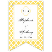 モノグラムレモンイエロー&ホワイトクローバーパターン バンティングフラッグ (第2の旗)