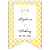 モノグラムレモンイエロー&ホワイトクローバーパターン バンティングフラッグ (第1の旗)