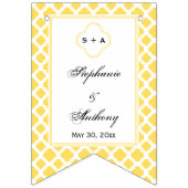 モノグラムレモンイエロー&ホワイトクローバーパターン バンティングフラッグ (第3の旗)