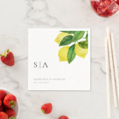 モノグラムレモンシトラスブランチグリーナリー結婚ズ スタンダードカクテルナプキン (インサイチュ)