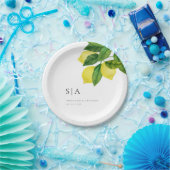 モノグラムレモンシトラスブランチグリーナリー結婚ズ ペーパープレート (パーティー)