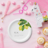 モノグラムレモンシトラスブランチグリーナリー結婚ズ ペーパープレート (パーティー)