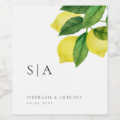 モノグラムレモンシトラスブランチグリーナリー結婚ズ ワインラベル (シングルラベル)