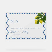 モノグラムレモンシトラス、ブルーウェー縁どブの結婚s アクリルサイン (正面)