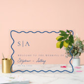 モノグラムレモンシトラス、ブルーウェー縁どブの結婚s アクリルサイン (ウェディング)