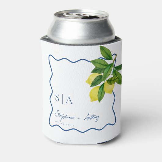 モノグラムレモンシトラス、ブルーウェー縁どブの結婚s 缶クーラー (缶裏面)