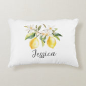 モノグラムレモンフルーツホワイトフラワーズツリーブランチ アクセントクッション (正面)