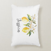 モノグラムレモンフルーツホワイトフラワーズツリーブランチ アクセントクッション (正面(垂直))