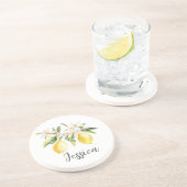 モノグラムレモンフルーツホワイトフラワーズツリーブランチ コースター (側面)