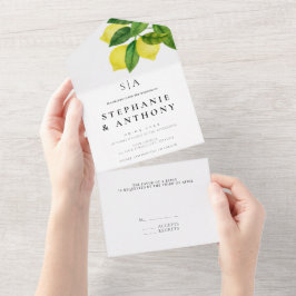 モノグラムレモンブランチグリーナリー結婚ズ オールインワン招待状