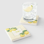 モノグラムレモン水の色ストライプの素朴な国 ストーンコースター (横)