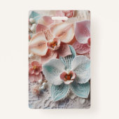 モノグラムレースの花柄ピンクパステルオーキッドの花 バッジ (裏面)