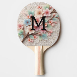 モノグラムレースの花柄ピンクパステル桜 卓球ラケット