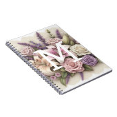 モノグラムレースの花柄 紫色のバラ ラベンダー色のユリ ノートブック (右側)