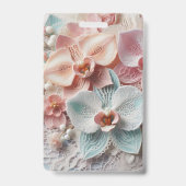 モノグラムレースの花飾りピンクのパステルオーキッドの花 バッジ (裏面)