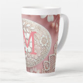 モノグラムレースピンク白フローライースター卵 カフェラテマグ (右アングル)