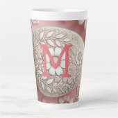 モノグラムレースピンク白フローライースター卵 カフェラテマグ (正面)