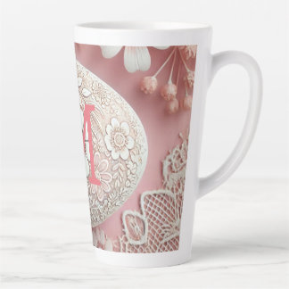 モノグラムレースピンク白フローライースター卵 カフェラテマグ