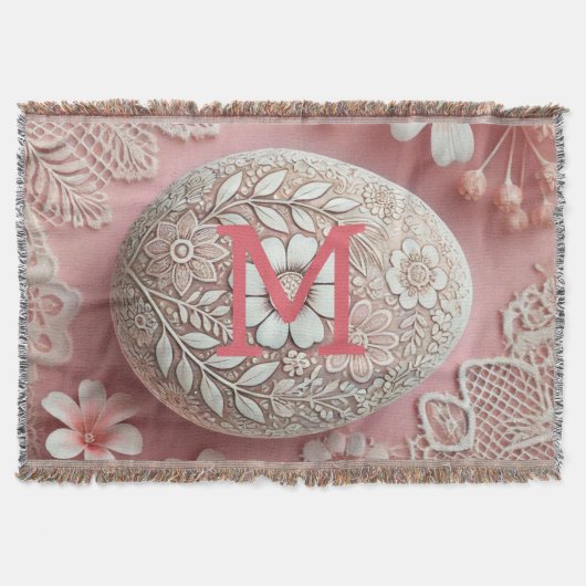 モノグラムレースピンク白フローライースター卵 スローブランケット (正面)