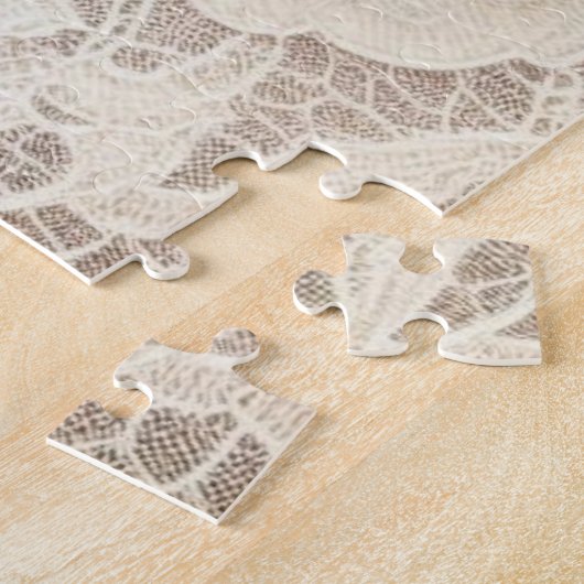 モノグラムレースフローラピンクオレンジティール(緑がかった色)ユリ ジグソーパズル (側面)