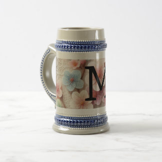 モノグラムレースフローラピンクパステルさくらんぼ花 ビールジョッキ