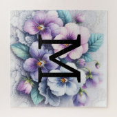 モノグラムレースフローラピンク紫パンジー花 ジグソーパズル (横)