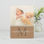 モノグラムレースベージュフォトコラージガール生まれたばかりのガール 案内状 (スタンド正面)