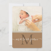 モノグラムレースベージュフォトコラージガール生まれたばかりのガール 案内状 (正面)