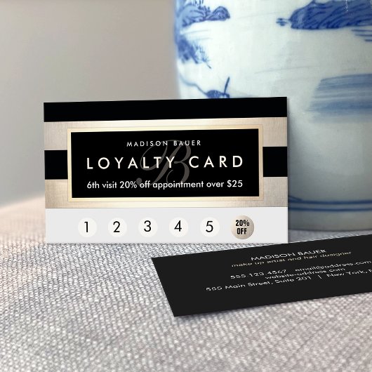 モノグラムロイヤリティ6パンチ金ゴールド及びブラックストライプ ロイヤリティカード