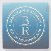 モノグラムロゴブルーグラデーションゲイ結婚の記念日 ストーンコースター (正面)