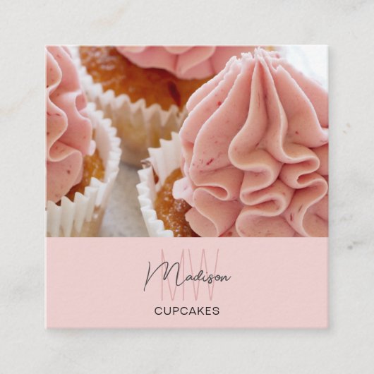 モノグラムロゴベーカリー写真QRピンクビジネス スクエア名刺 (正面)