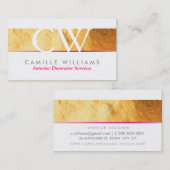 モノグラムロゴ頭が切れるグラマラスな金ゴールドフォイルホットピンク 名刺 (正面/裏面)