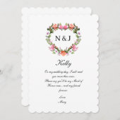 モノグラムロマンチックバラフローラハートメイド・オブ・オーナー（花嫁付き添い人） 招待状 (正面/裏面)