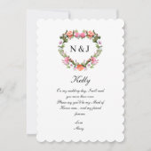 モノグラムロマンチックバラフローラハートメイド・オブ・オーナー（花嫁付き添い人） 招待状 (正面)