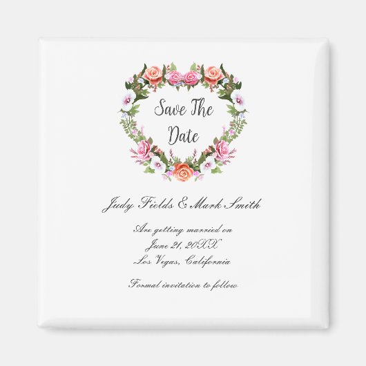 モノグラムロマンチックバラフローラハート保存日付 マグネット (正面)