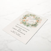 モノグラムロマンチック春フローラ結婚リース 箔招待状 (回転した状態)