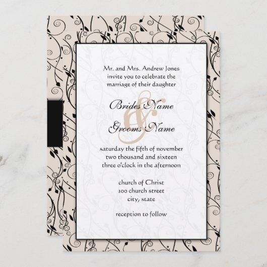 モノグラムロマンチック赤面コーラルピンク結婚ズ 招待状 (正面/裏面)