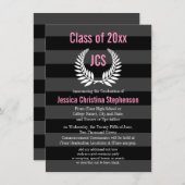 モノグラムローレルピンクカレッジ/カスタム卒業 招待状 (正面/裏面)