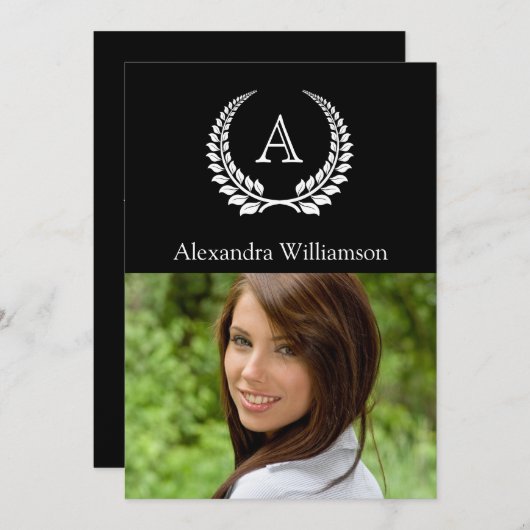 モノグラムローレルブラック/ホワイト 招待状 (正面/裏面)