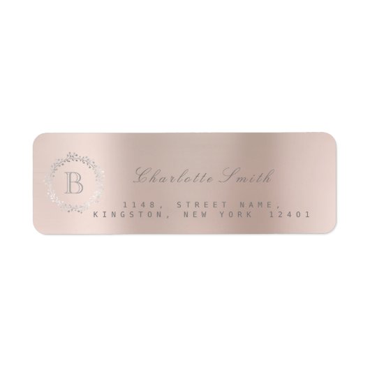 モノグラムローレルリースシルバー赤面差出人住所 ラベル (正面)