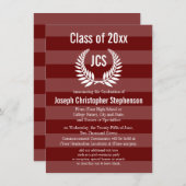 モノグラムローレルレッド男らしマルーン卒業 招待状 (正面/裏面)