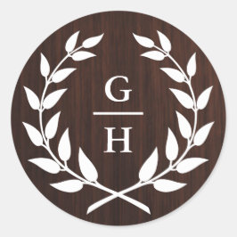 モノグラムローレル素朴リースウッドパタ結婚ーン ラウンドシール