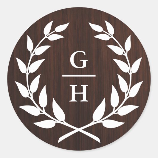 モノグラムローレル素朴リースウッドパタ結婚ーン ラウンドシール (正面)