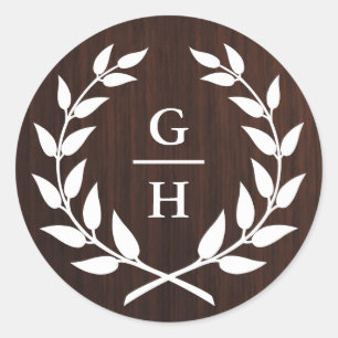 モノグラムローレル素朴リースウッドパタ結婚ーン ラウンドシール