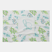 モノグラムワイルドフラワーズブルー結婚グリーンの装飾 キッチンタオル (横)