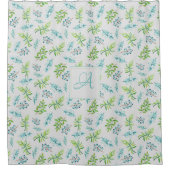 モノグラムワイルドフラワーズブルー結婚グリーンの装飾 シャワーカーテン (正面)