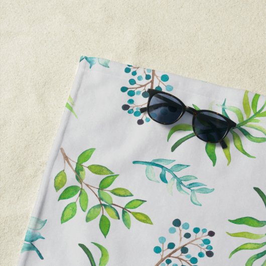 モノグラムワイルドフラワーズブルー結婚グリーンの装飾 ビーチタオル (インサイチュ)
